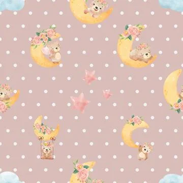 Seamless repeating pattern with cute bears Stock Illustration