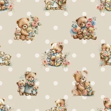 Seamless repeating pattern with cute bears Stock Illustration
