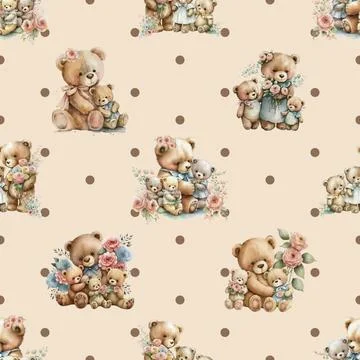 Seamless repeating pattern with cute bears Stock Illustration