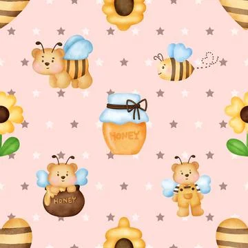 Seamless repeating pattern with cute bears Stock Illustration
