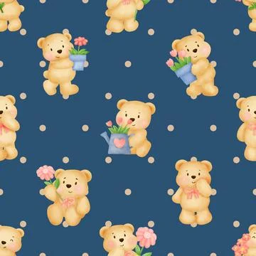 Seamless repeating pattern with cute bears Stock Illustration