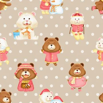 Seamless repeating pattern with cute bears Stock Illustration