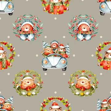 Seamless repeating pattern with cute bears Stock Illustration