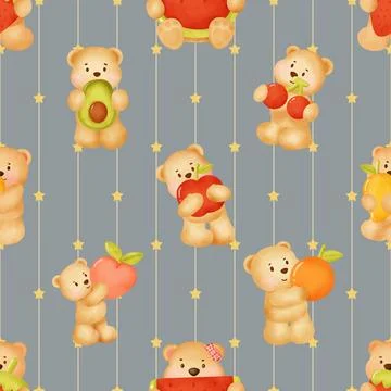 Seamless repeating pattern with cute bears Stock Illustration