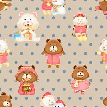 Seamless repeating pattern with cute bears Stock Illustration