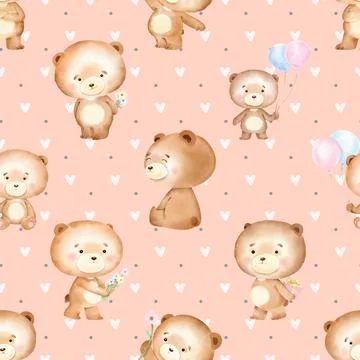 Seamless repeating pattern with cute bears Stock Illustration