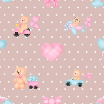 Seamless repeating pattern with cute bears Stock Illustration