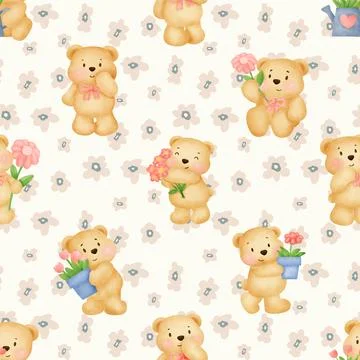 Seamless repeating pattern with cute bears Stock Illustration
