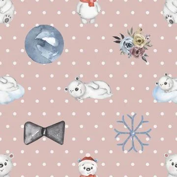 Seamless repeating pattern with cute bears Stock Illustration