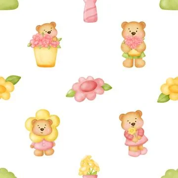 Seamless repeating pattern with cute bears Stock Illustration