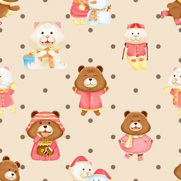 Seamless repeating pattern with cute bears Stock Illustration