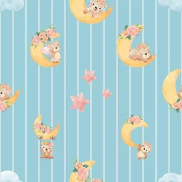 Seamless repeating pattern with cute bears Stock Illustration