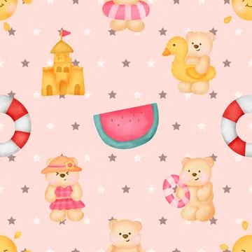 Seamless repeating pattern with cute bears Stock Illustration