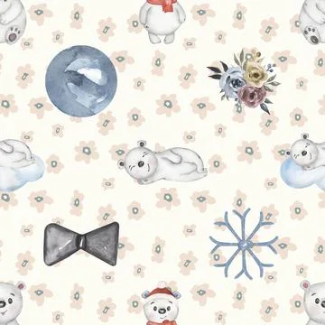 Seamless repeating pattern with cute bears Stock Illustration