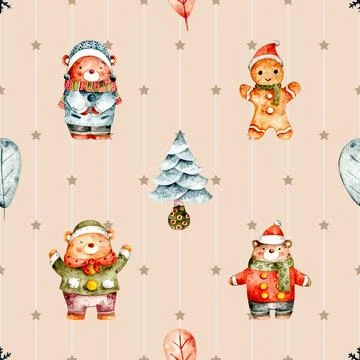 Seamless repeating pattern with cute bears Stock Illustration
