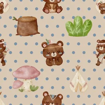 Seamless repeating pattern with cute bears Stock Illustration