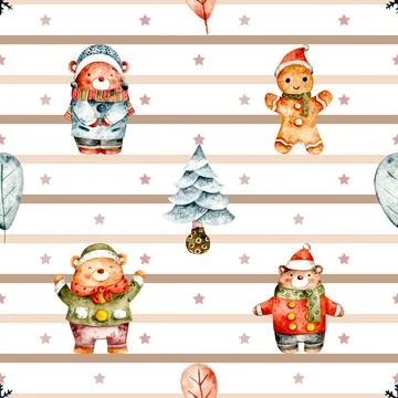 Seamless repeating pattern with cute bears Stock Illustration