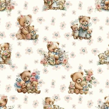 Seamless repeating pattern with cute bears Stock Illustration
