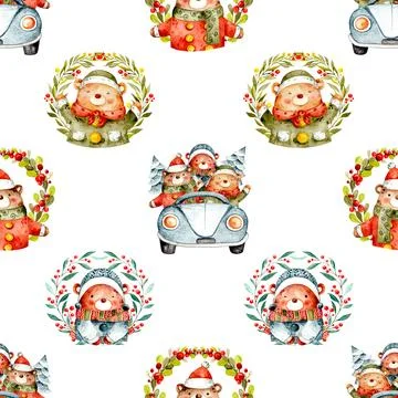 Seamless repeating pattern with cute bears Stock Illustration