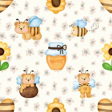 Seamless repeating pattern with cute bears Stock Illustration
