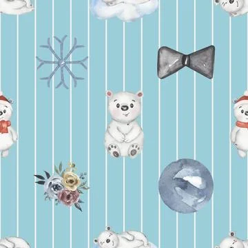 Seamless repeating pattern with cute bears Stock Illustration