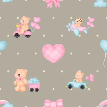 Seamless repeating pattern with cute bears Stock Illustration
