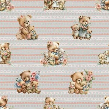 Seamless repeating pattern with cute bears Stock Illustration