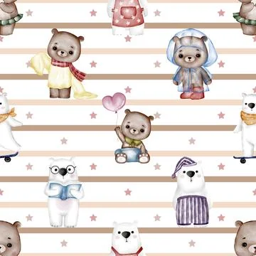 Seamless repeating pattern with cute bears Stock Illustration