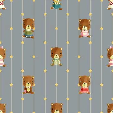 Seamless repeating pattern with cute bears Stock Illustration