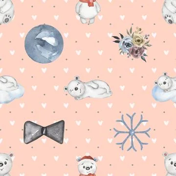 Seamless repeating pattern with cute bears Stock Illustration