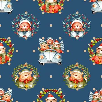 Seamless repeating pattern with cute bears Stock Illustration