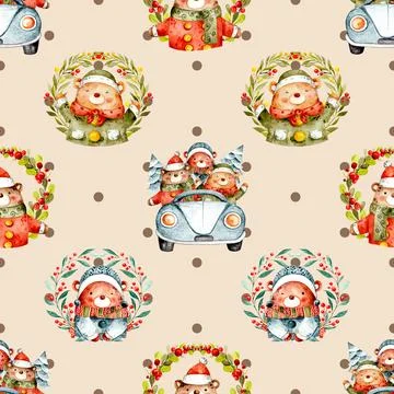 Seamless repeating pattern with cute bears Stock Illustration