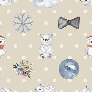 Seamless repeating pattern with cute bears Stock Illustration