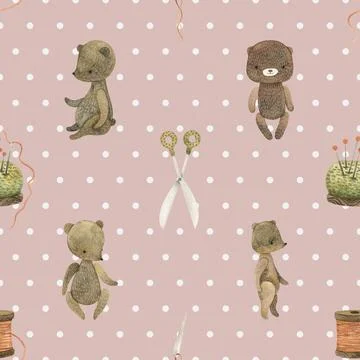 Seamless repeating pattern with cute bears Stock Illustration