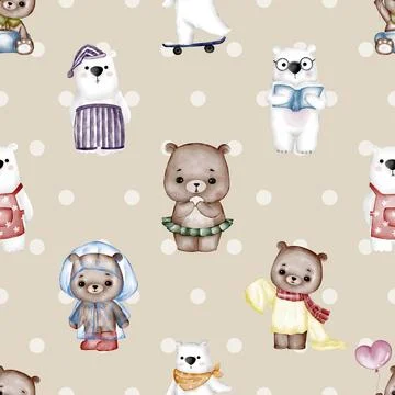 Seamless repeating pattern with cute bears Illustrazione stock