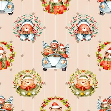 Seamless repeating pattern with cute bears Stock Illustration