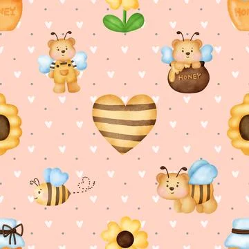 Seamless repeating pattern with cute bears Stock Illustration