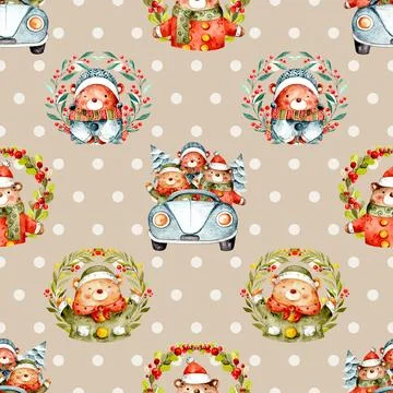 Seamless repeating pattern with cute bears Stock Illustration