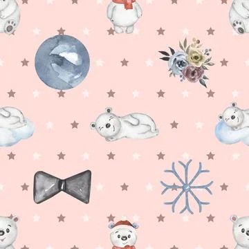 Seamless repeating pattern with cute bears Illustrazione stock