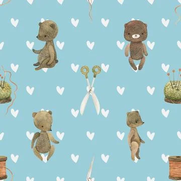 Seamless repeating pattern with cute bears Stock Illustration