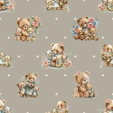 Seamless repeating pattern with cute bears Stock Illustration