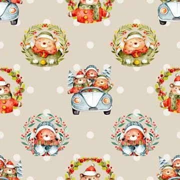 Seamless repeating pattern with cute bears Stock Illustration