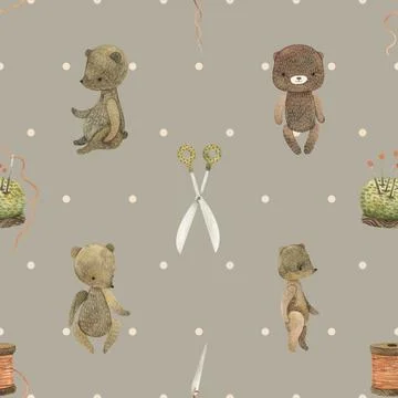 Seamless repeating pattern with cute bears Stock Illustration