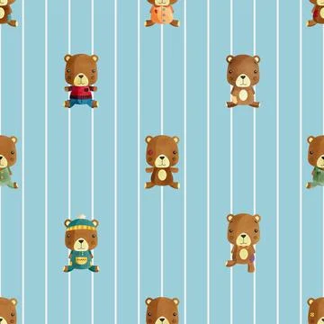 Seamless repeating pattern with cute bears Stock Illustration