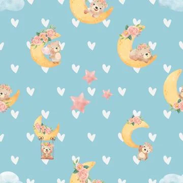 Seamless repeating pattern with cute bears Stock Illustration