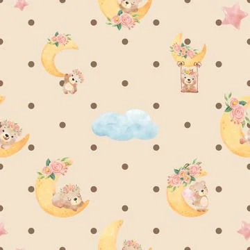 Seamless repeating pattern with cute bears Stock Illustration