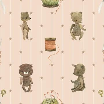 Seamless repeating pattern with cute bears Stock Illustration