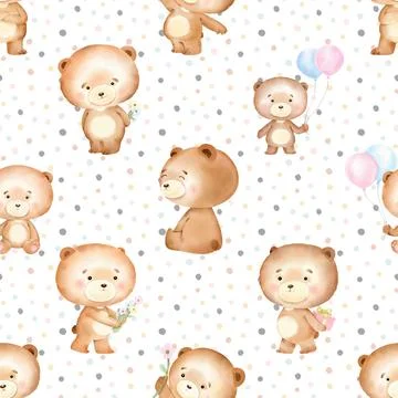 Seamless repeating pattern with cute bears Stock Illustration