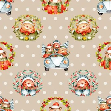 Seamless repeating pattern with cute bears Stock Illustration