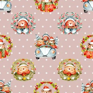 Seamless repeating pattern with cute bears Stock Illustration